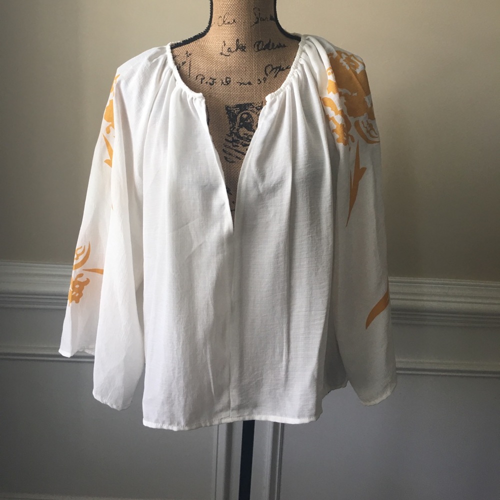 Order Plus yellow & Cream Peasant style top